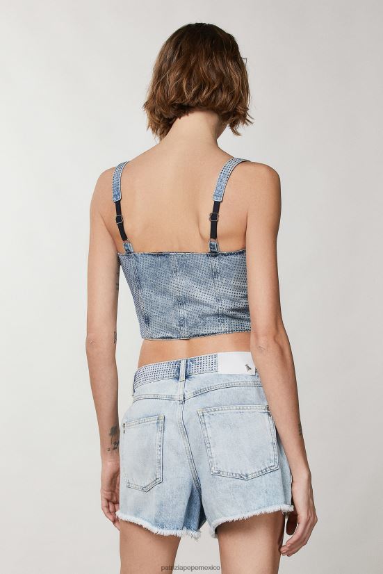 vestir mx Patrizia Pepe mujer top tipo corsé de mezclilla con detalles de strass joya de piedra clara 66024R336