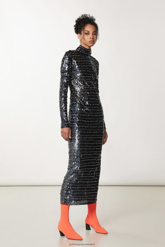 vestir mx Patrizia Pepe mujer vestido de lentejuelas con espalda abierta lentejuelas negras y plata 66024R707