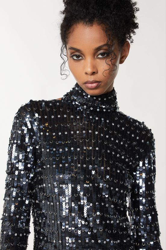 vestir mx Patrizia Pepe mujer vestido de lentejuelas con espalda abierta lentejuelas negras y plata 66024R707