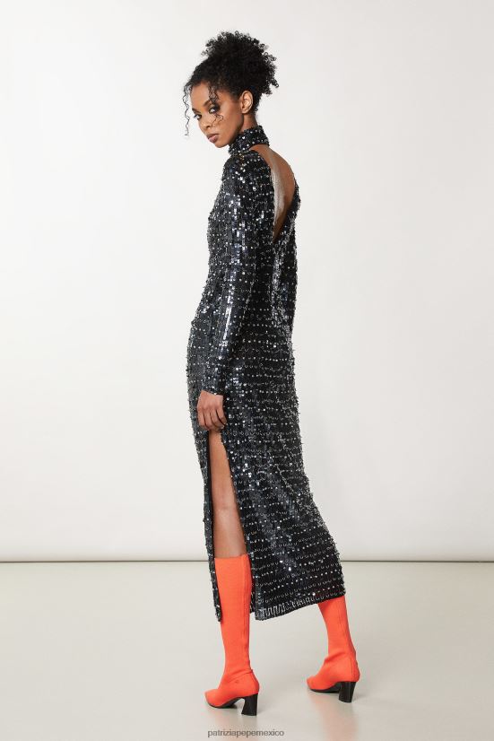 vestir mx Patrizia Pepe mujer vestido de lentejuelas con espalda abierta lentejuelas negras y plata 66024R707