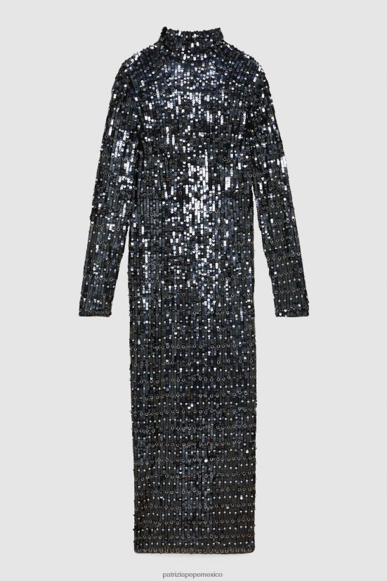 vestir mx Patrizia Pepe mujer vestido de lentejuelas con espalda abierta lentejuelas negras y plata 66024R707