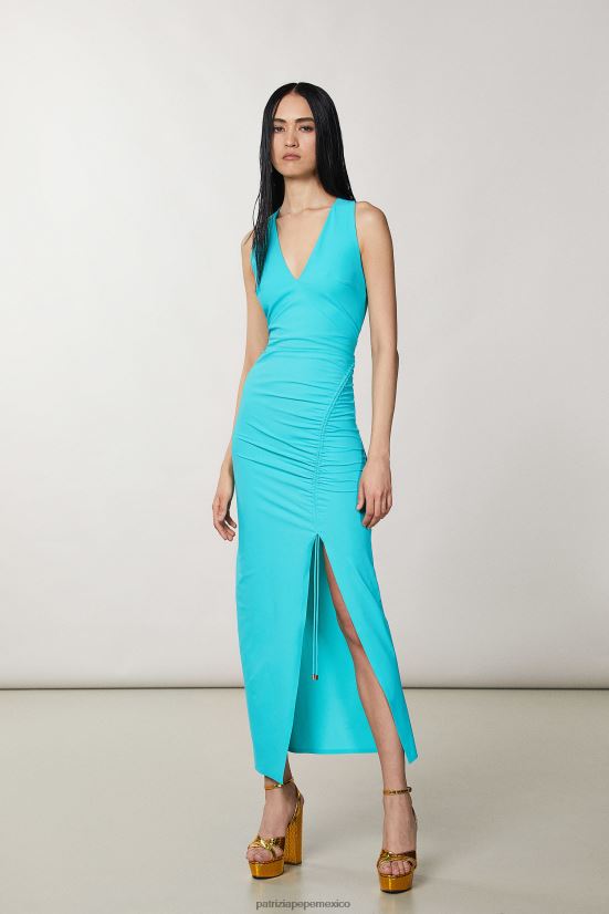 vestir mx Patrizia Pepe mujer vestido de punto con cuello en V agua verde 66024R205