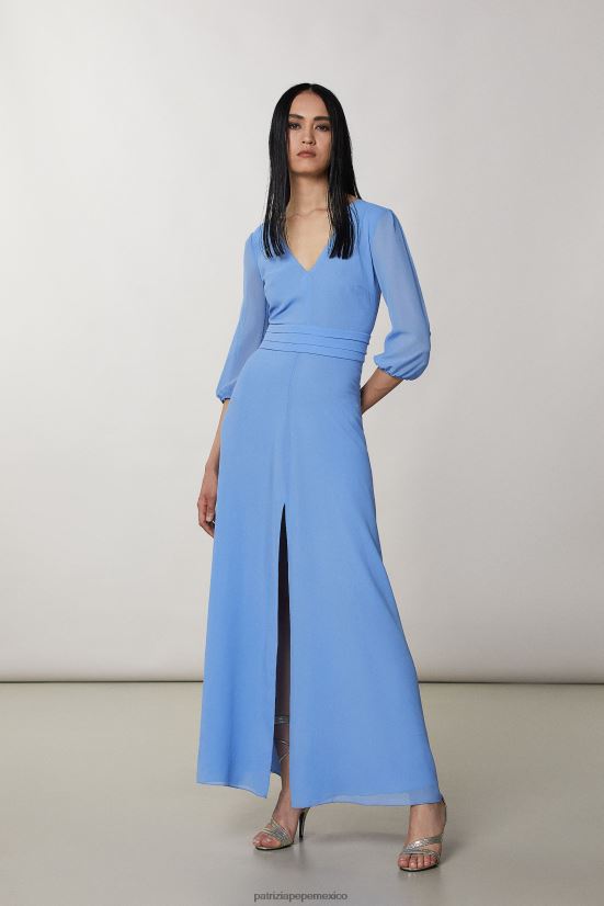 vestir mx Patrizia Pepe mujer vestido largo con cadena en escote trasero azul ceramica 66024R257