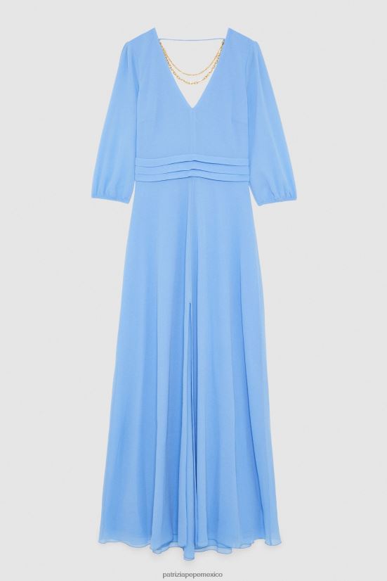 vestir mx Patrizia Pepe mujer vestido largo con cadena en escote trasero azul ceramica 66024R257