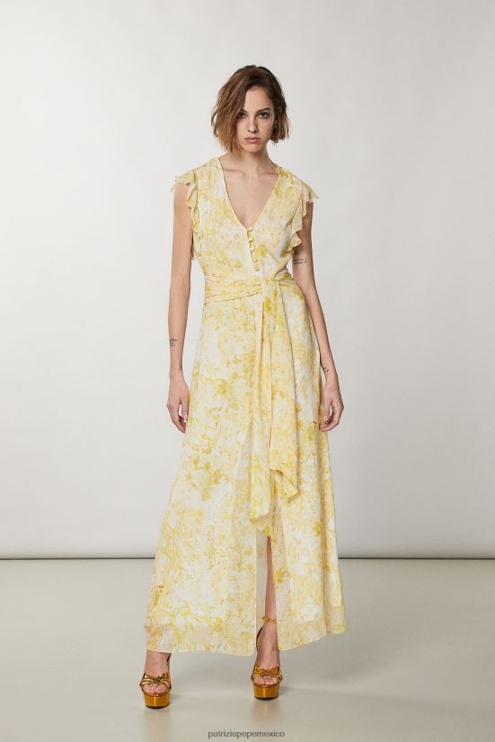 vestir mx Patrizia Pepe mujer vestido largo con cintura ceñida flor amarilla 66024R299