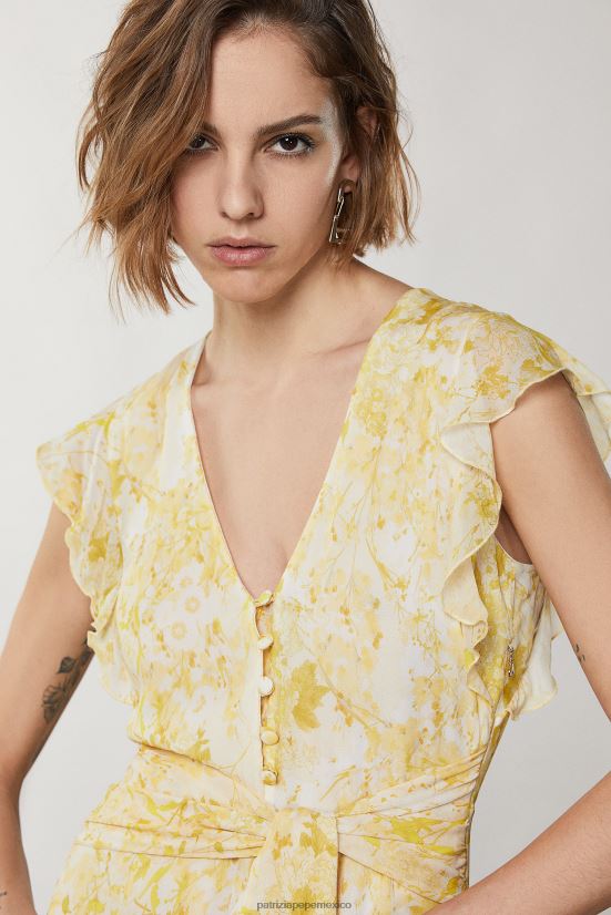 vestir mx Patrizia Pepe mujer vestido largo con cintura ceñida flor amarilla 66024R299