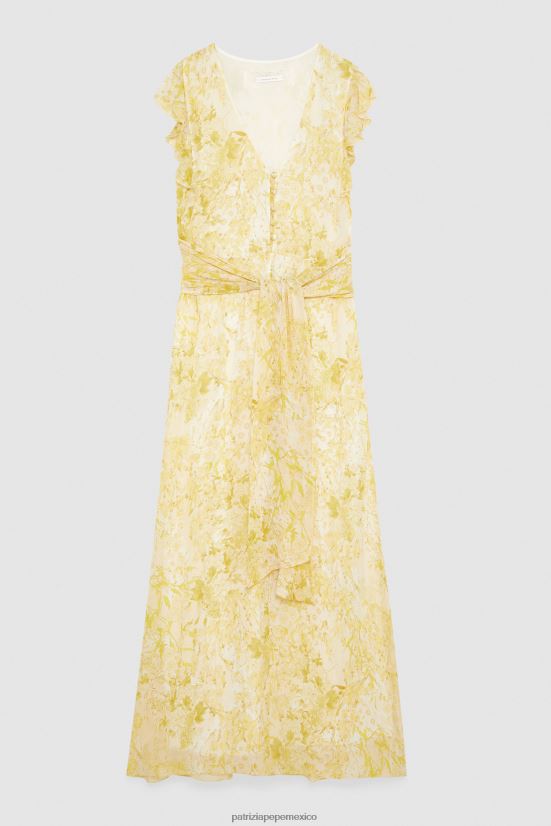 vestir mx Patrizia Pepe mujer vestido largo con cintura ceñida flor amarilla 66024R299