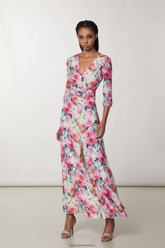 vestir mx Patrizia Pepe mujer vestido largo con cuello en v flor de ceremonia 66024R266