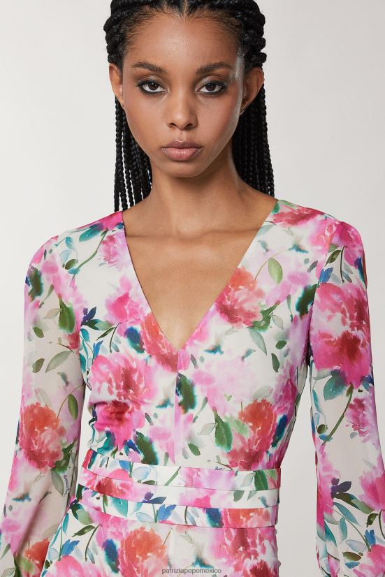 vestir mx Patrizia Pepe mujer vestido largo con cuello en v flor de ceremonia 66024R266