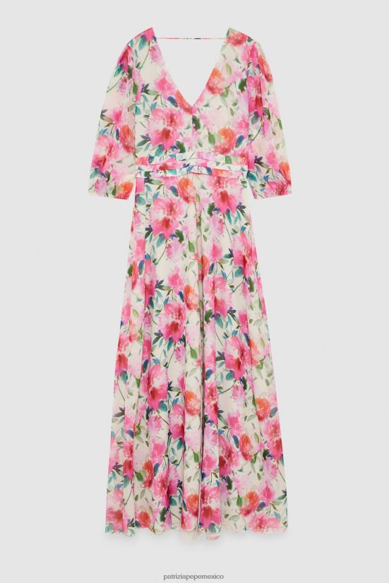 vestir mx Patrizia Pepe mujer vestido largo con cuello en v flor de ceremonia 66024R266