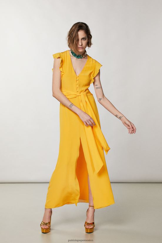 vestir mx Patrizia Pepe mujer vestido largo con mangas japonesas naranja jugosa 66024R320
