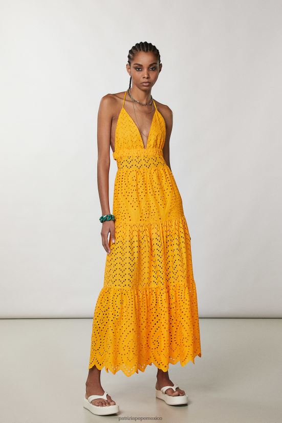 vestir mx Patrizia Pepe mujer vestido largo de encaje con bordado inglés naranja jugosa 66024R218