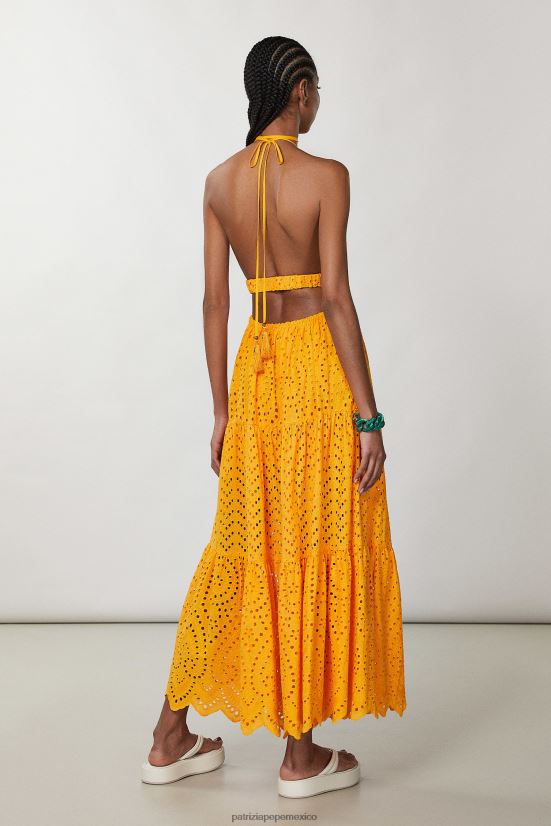 vestir mx Patrizia Pepe mujer vestido largo de encaje con bordado inglés naranja jugosa 66024R218