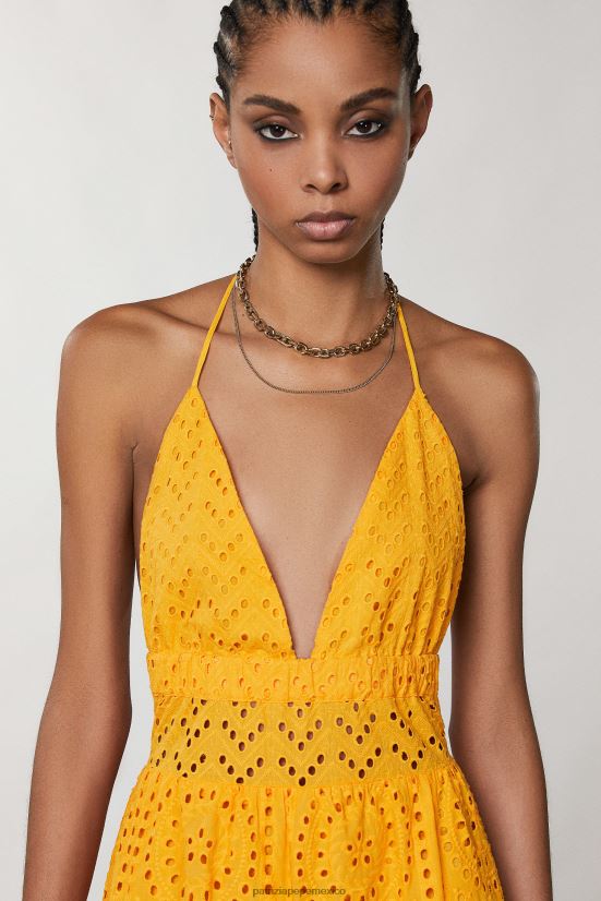 vestir mx Patrizia Pepe mujer vestido largo de encaje con bordado inglés naranja jugosa 66024R218