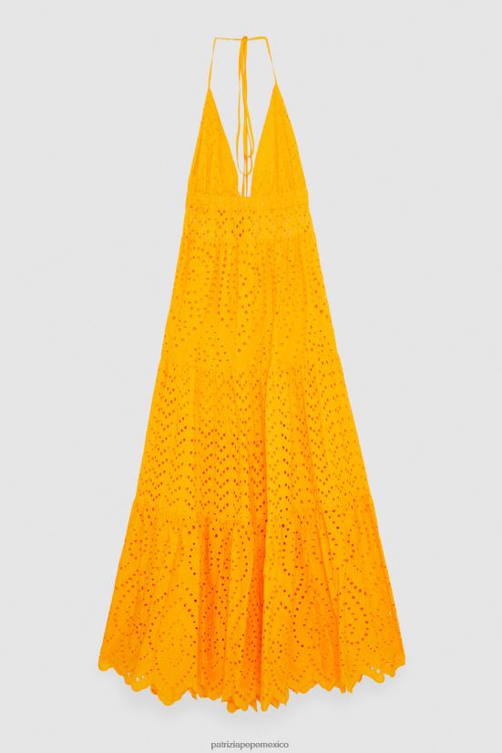 vestir mx Patrizia Pepe mujer vestido largo de encaje con bordado inglés naranja jugosa 66024R218
