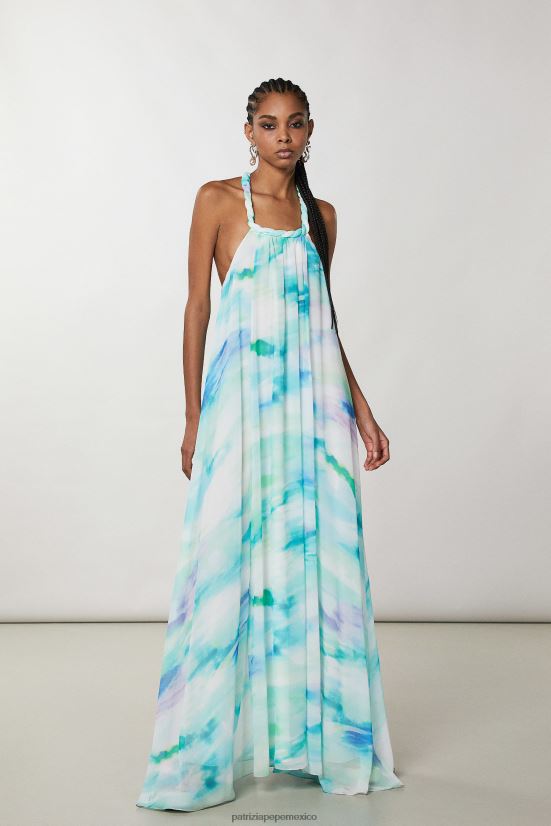 vestir mx Patrizia Pepe mujer vestido largo de gasa camu acuático 66024R200