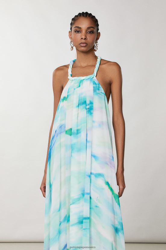 vestir mx Patrizia Pepe mujer vestido largo de gasa camu acuático 66024R200