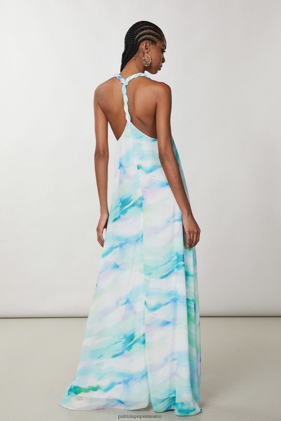 vestir mx Patrizia Pepe mujer vestido largo de gasa camu acuático 66024R200