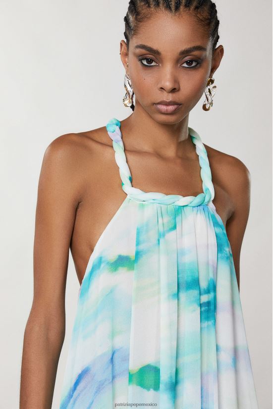 vestir mx Patrizia Pepe mujer vestido largo de gasa camu acuático 66024R200