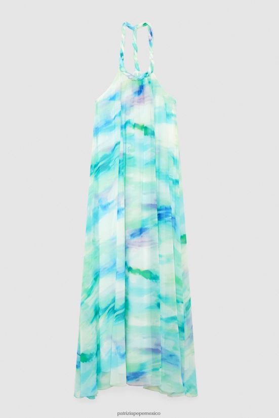 vestir mx Patrizia Pepe mujer vestido largo de gasa camu acuático 66024R200