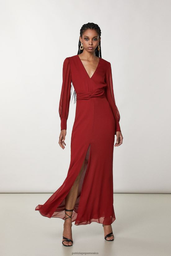 vestir mx Patrizia Pepe mujer vestido largo de gasa rojo marciano 66024R80