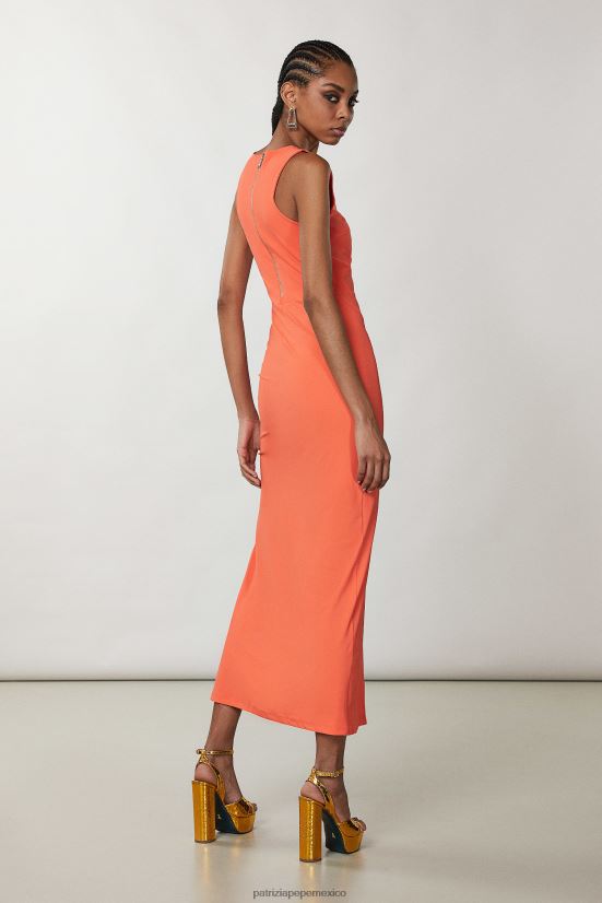 vestir mx Patrizia Pepe mujer vestido largo elegante sin mangas coral intenso 66024R353