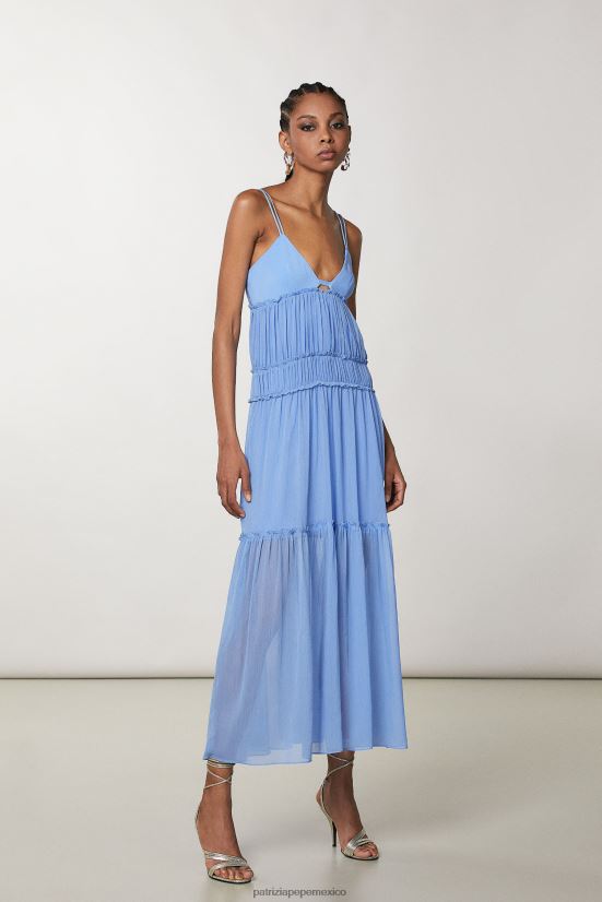 vestir mx Patrizia Pepe mujer vestido largo plisado azul ceramica 66024R252