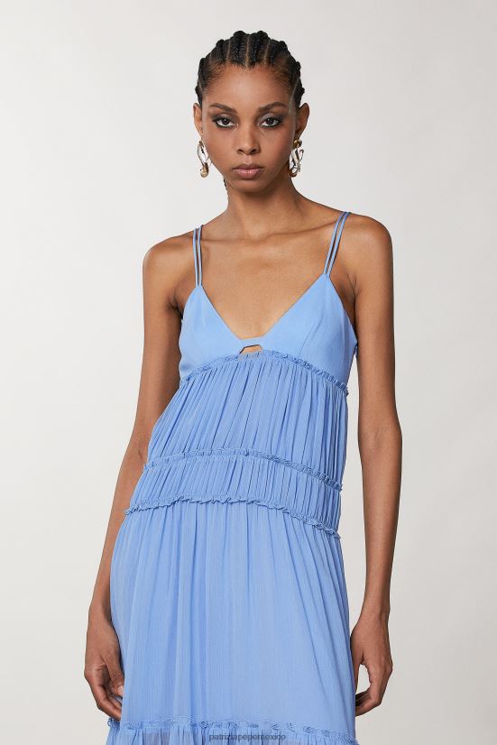 vestir mx Patrizia Pepe mujer vestido largo plisado azul ceramica 66024R252