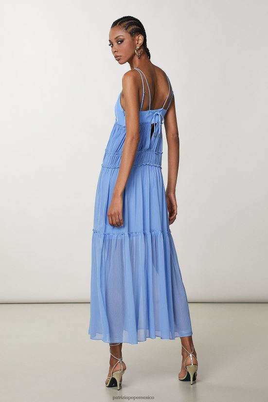 vestir mx Patrizia Pepe mujer vestido largo plisado azul ceramica 66024R252