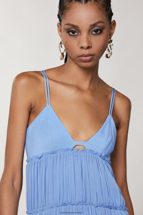 vestir mx Patrizia Pepe mujer vestido largo plisado azul ceramica 66024R252