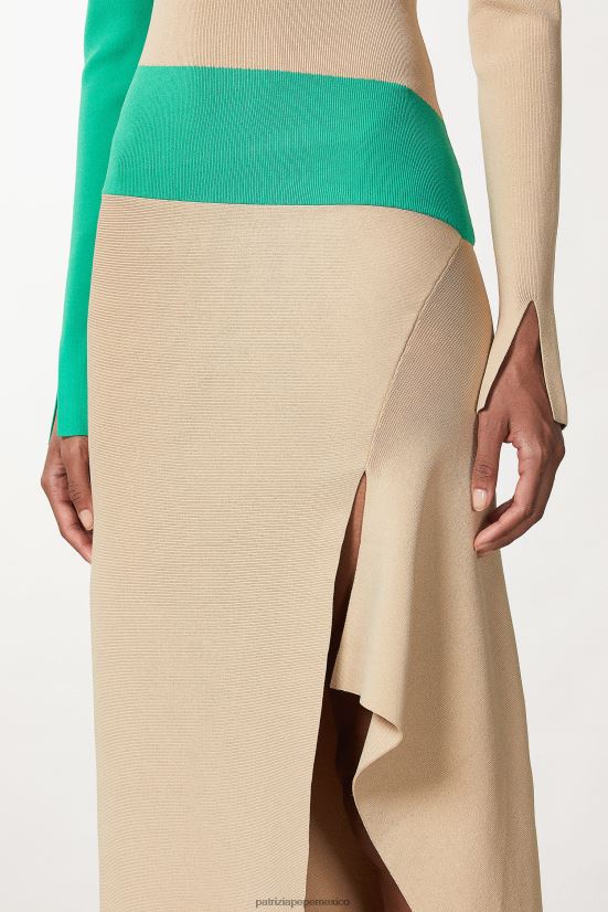 vestir mx Patrizia Pepe mujer vestido asimétrico de dos tonos artesanía beige y verde 66024R631