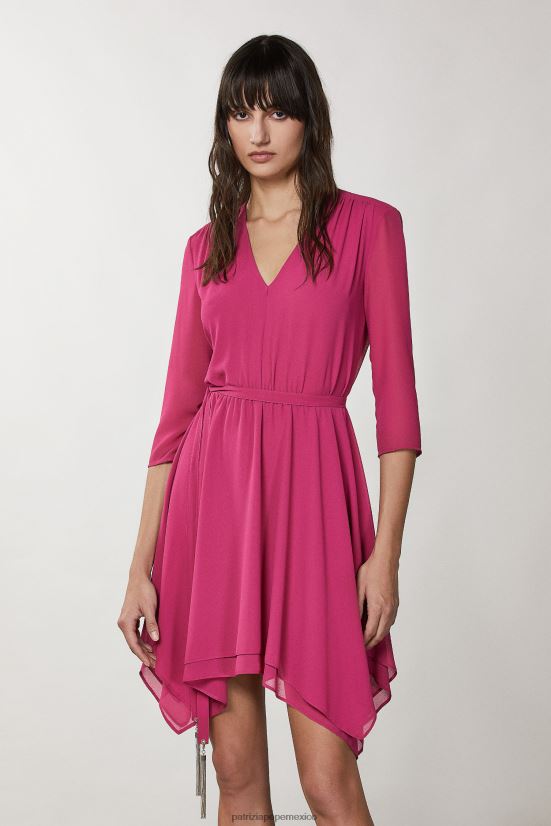 vestir mx Patrizia Pepe mujer vestido asimétrico de georgette ceremonia fucsia 66024R267