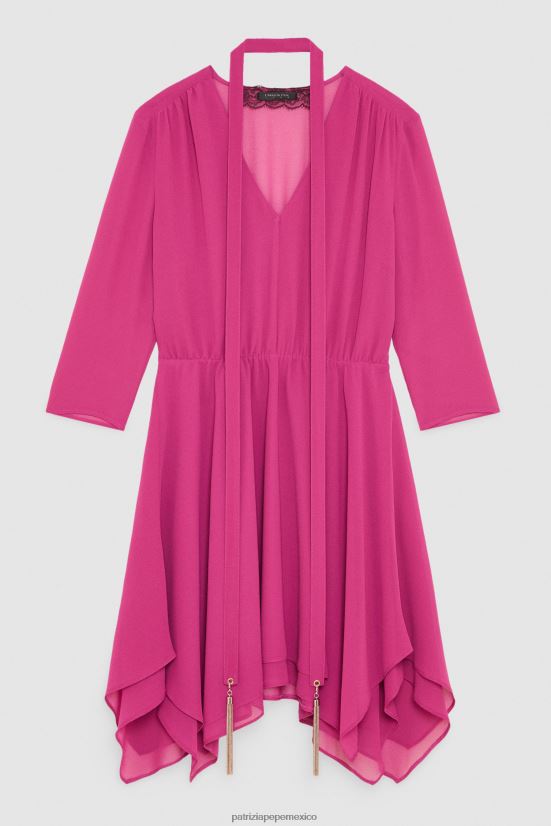 vestir mx Patrizia Pepe mujer vestido asimétrico de georgette ceremonia fucsia 66024R267