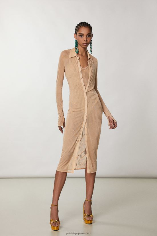 vestir mx Patrizia Pepe mujer vestido camisero largo con detalles de strass desnudo y cristal 66024R322