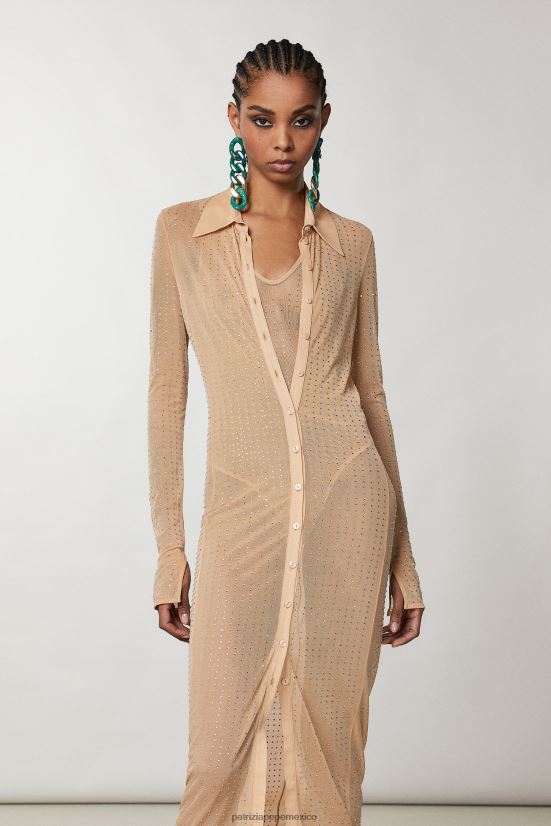 vestir mx Patrizia Pepe mujer vestido camisero largo con detalles de strass desnudo y cristal 66024R322