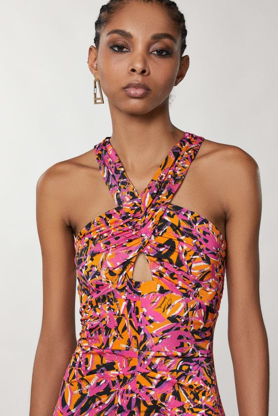vestir mx Patrizia Pepe mujer vestido con cuello cruzado naranja jugosa abstracta 66024R690