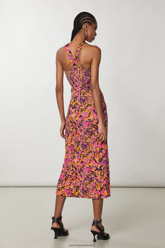 vestir mx Patrizia Pepe mujer vestido con cuello cruzado naranja jugosa abstracta 66024R690