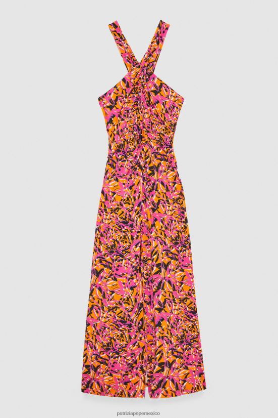 vestir mx Patrizia Pepe mujer vestido con cuello cruzado naranja jugosa abstracta 66024R690
