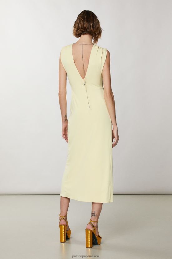vestir mx Patrizia Pepe mujer vestido con cuello en V y detalle de nudo claridad amarilla 66024R296