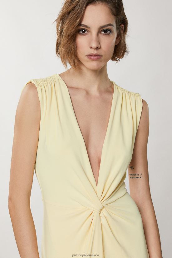 vestir mx Patrizia Pepe mujer vestido con cuello en V y detalle de nudo claridad amarilla 66024R296