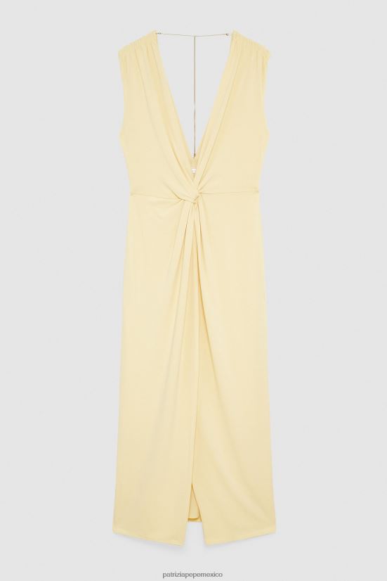 vestir mx Patrizia Pepe mujer vestido con cuello en V y detalle de nudo claridad amarilla 66024R296
