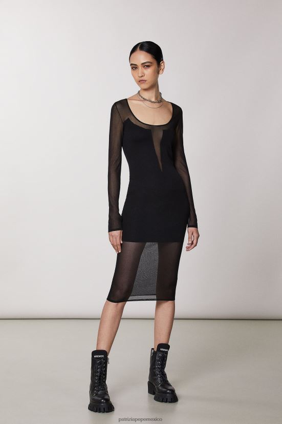 vestir mx Patrizia Pepe mujer vestido con detalles transparentes Nerón 66024R453