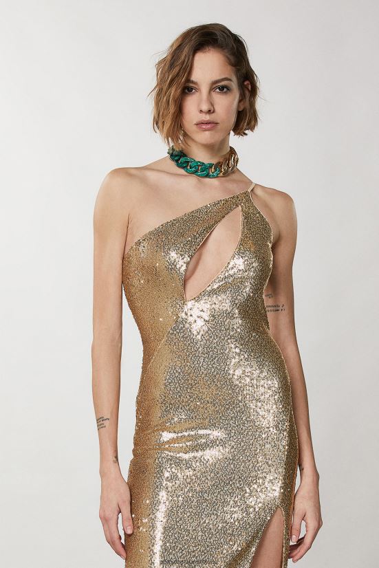 vestir mx Patrizia Pepe mujer vestido de lentejuelas con un solo hombro oro mate y brillante 66024R363