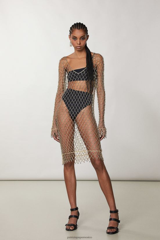 vestir mx Patrizia Pepe mujer vestido de malla con tachuelas red de oro 66024R236