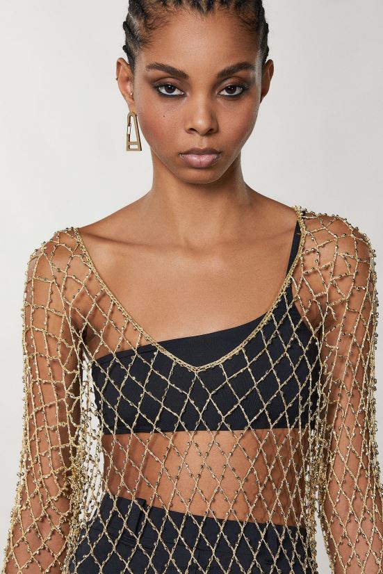 vestir mx Patrizia Pepe mujer vestido de malla con tachuelas red de oro 66024R236