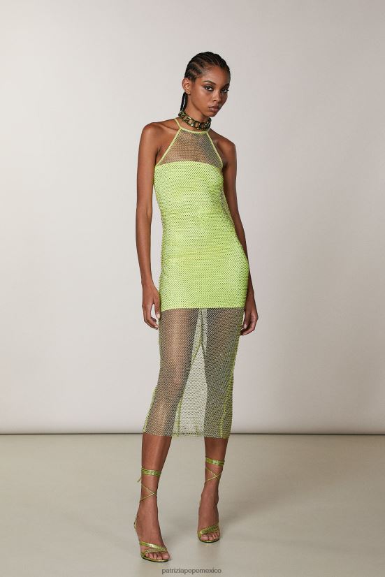 vestir mx Patrizia Pepe mujer vestido de malla sin mangas con detalles de strass lima soleada 66024R454