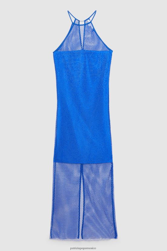 vestir mx Patrizia Pepe mujer vestido de malla sin mangas con detalles de strass rayo azul 66024R9