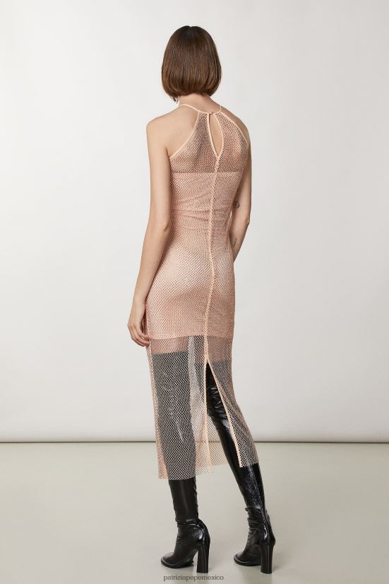 vestir mx Patrizia Pepe mujer vestido de malla sin mangas con detalles de strass rubor astral 66024R61