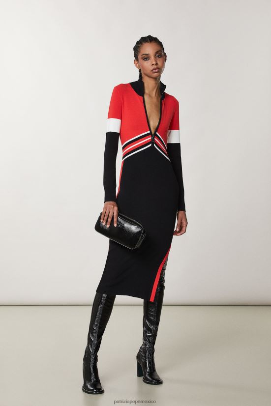vestir mx Patrizia Pepe mujer vestido de manga larga biker negro/rojo rac. 66024R145