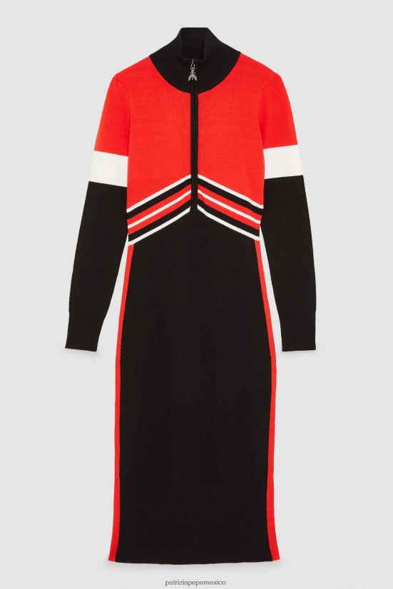 vestir mx Patrizia Pepe mujer vestido de manga larga biker negro/rojo rac. 66024R145